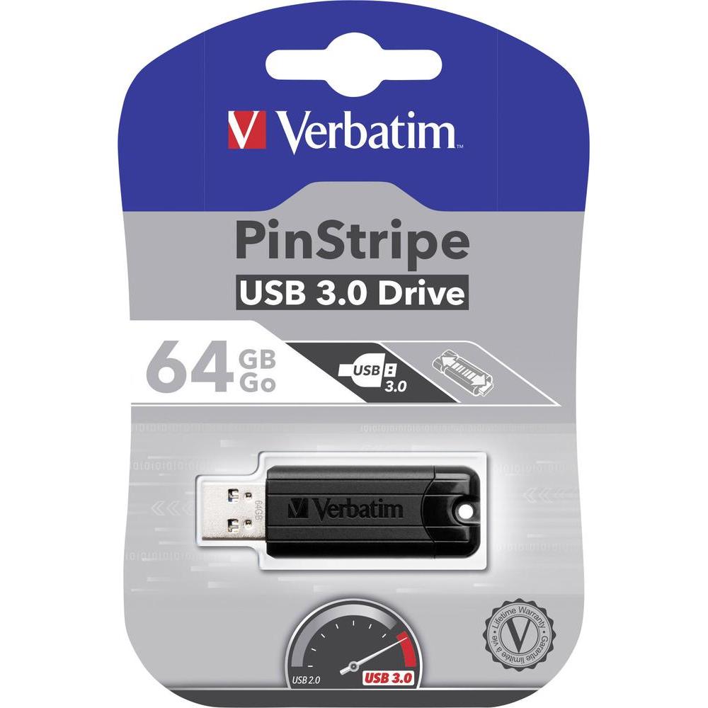 Pendrive Verbatin PinStripe USB 3.0 Drive 64GB Black 49318 Pendrive Verbatin PinStripe USB 3.0 Drive 64GB Black 49318