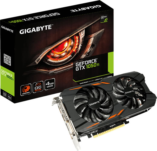 Scheda Video VGA GeForce® GTX 1050 Ti Windforce OC 4G GV-N105TWF2OC-4GD Scheda Video VGA GeForce® GTX 1050 Ti Windforce OC 4G GV-N105TWF2OC-4GD
